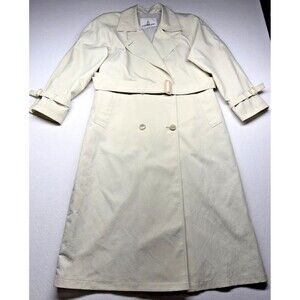 London Fog Trench Coat Womens 8 Beige Belted Double Breasted Long Classic